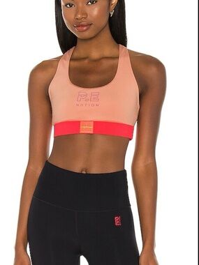 P.E Nation Coral Sports Bra with Red Elastic Band